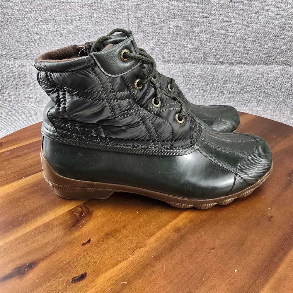 Sperry STS83979 Waterproof Rubber Duck Boots Women's 6M Green Quilted